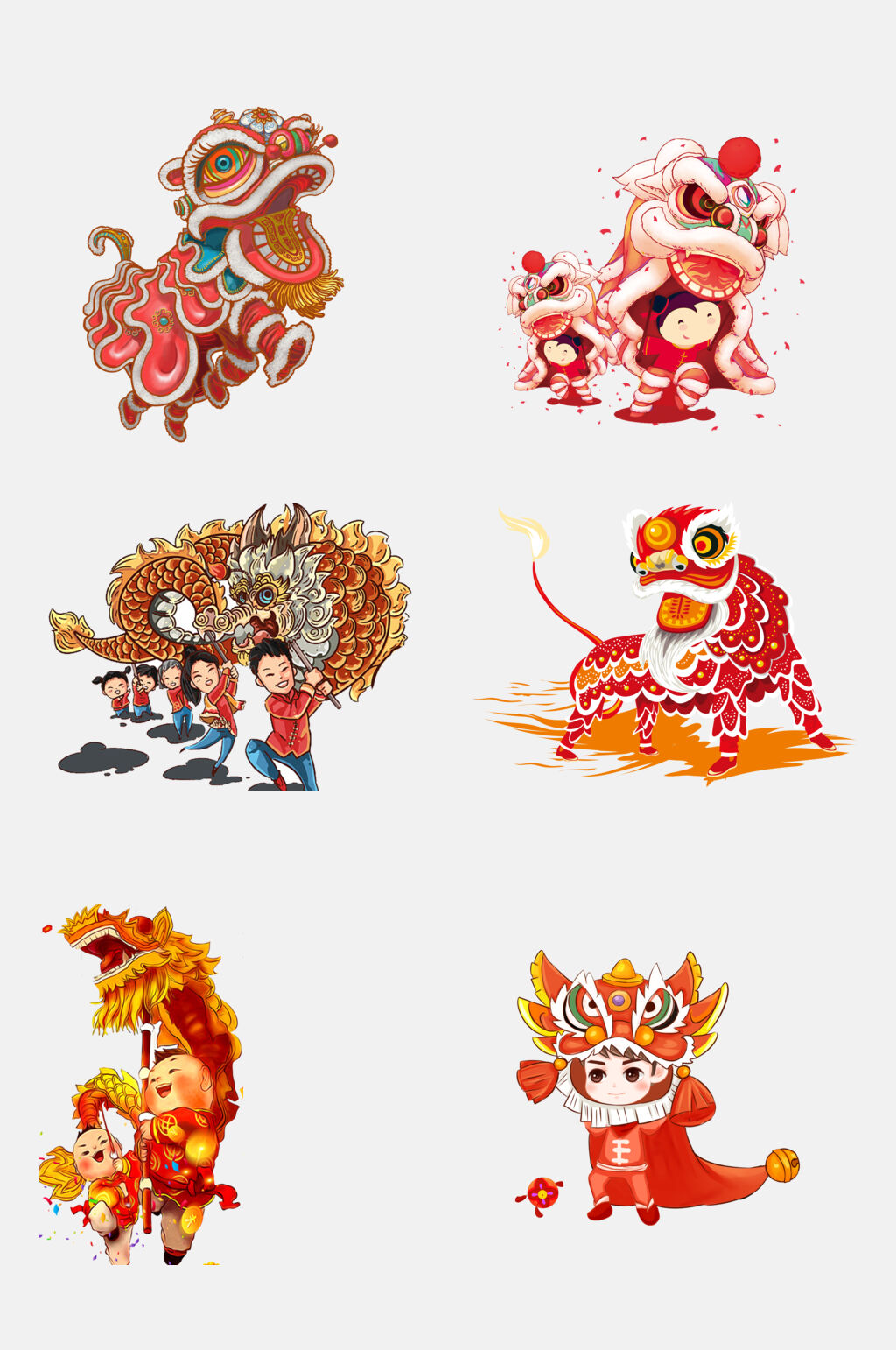 喜庆新年春节舞龙舞狮免抠素材素材
