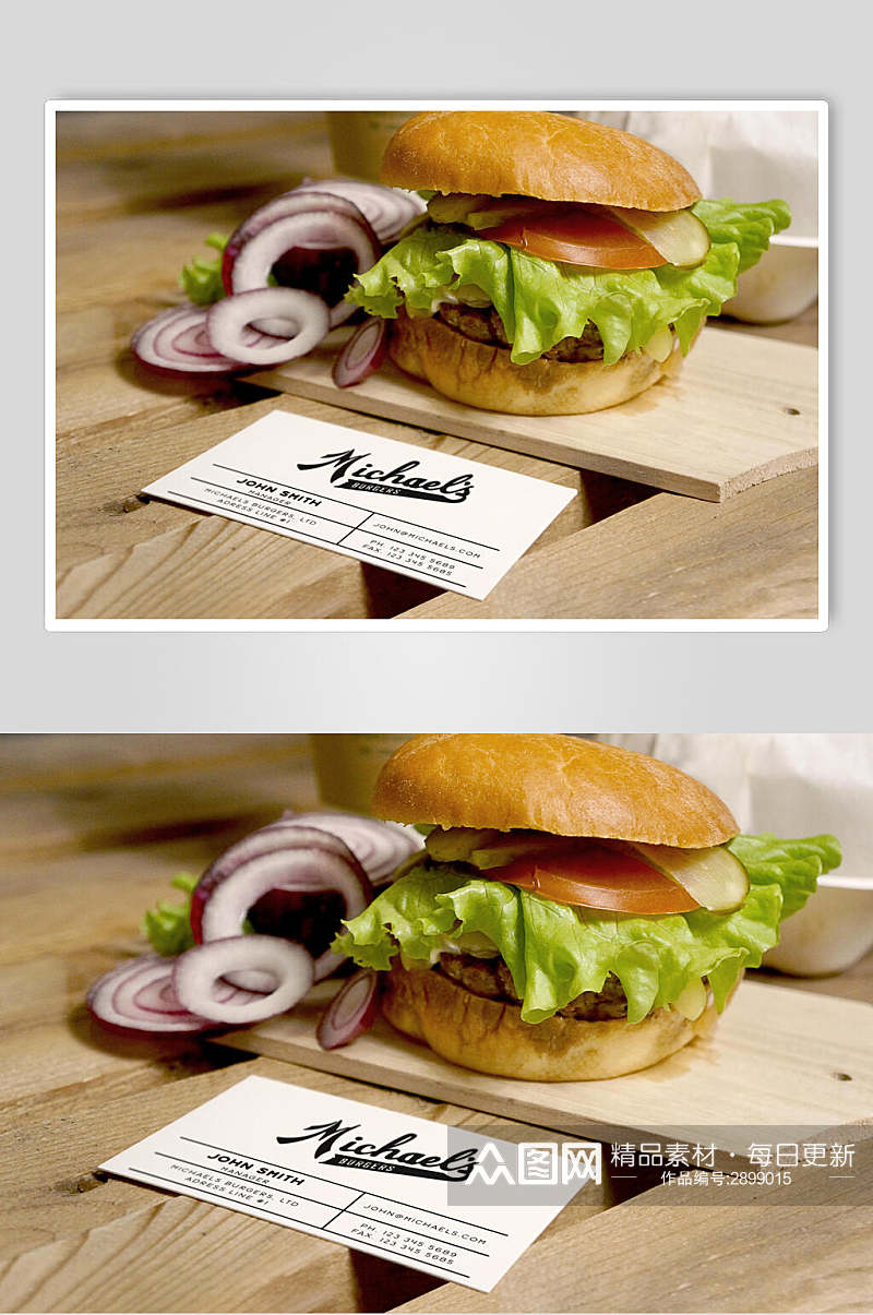 时尚美味汉堡食品包装餐具场景样机素材