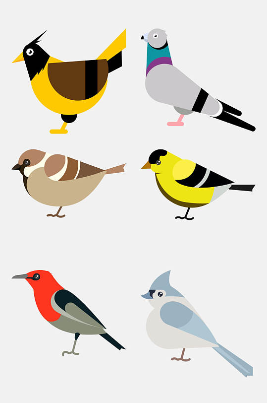 卡通扁平化动物小鸟免抠元素