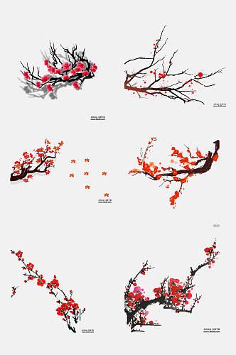 水墨红梅腊梅梅花免抠元素