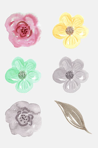 时尚森系手绘水彩花朵花卉免抠元素
