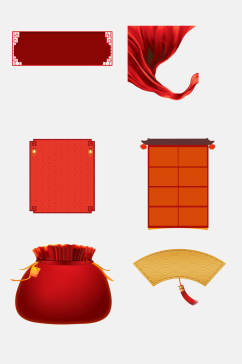 红色新年卷轴文本框免抠素材