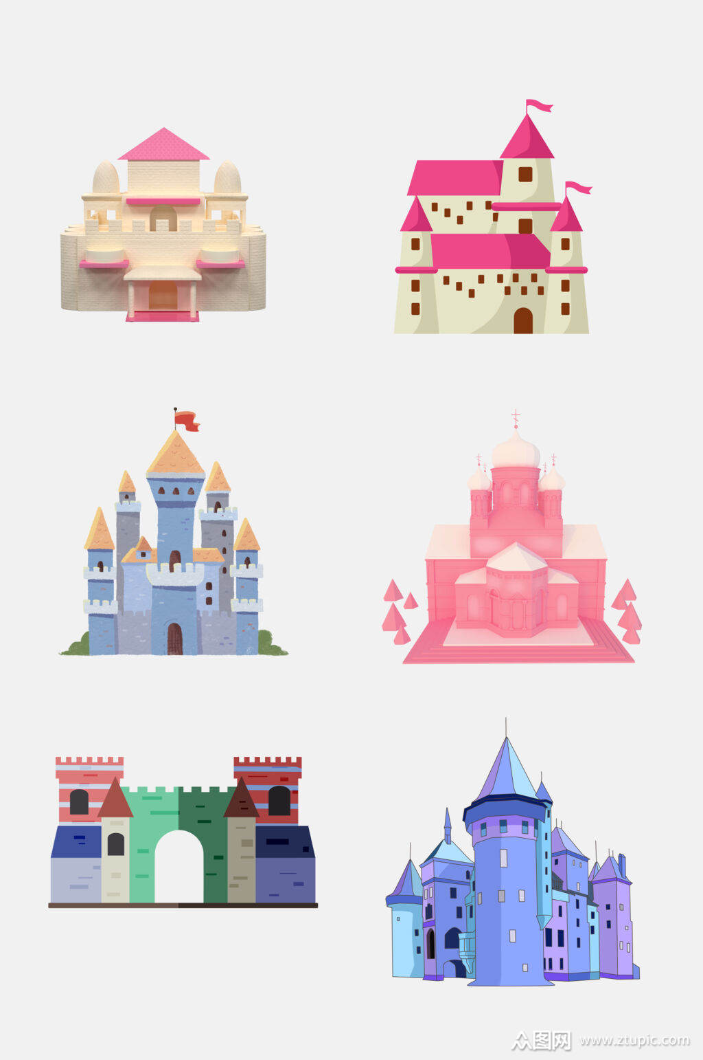 炫彩欧式童话城堡宫殿免抠设计素材