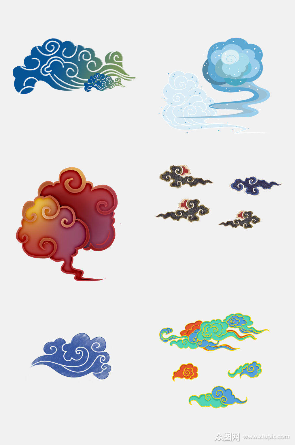 国潮时尚中国风云彩云纹祥云图案免抠素材