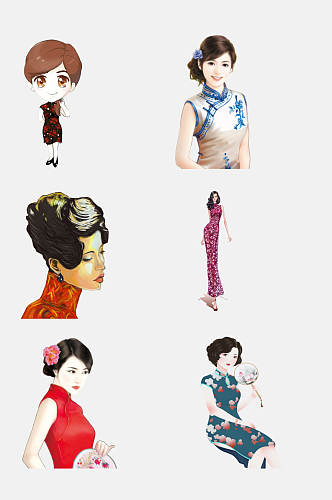 中式民国风古典旗袍美女免抠素材