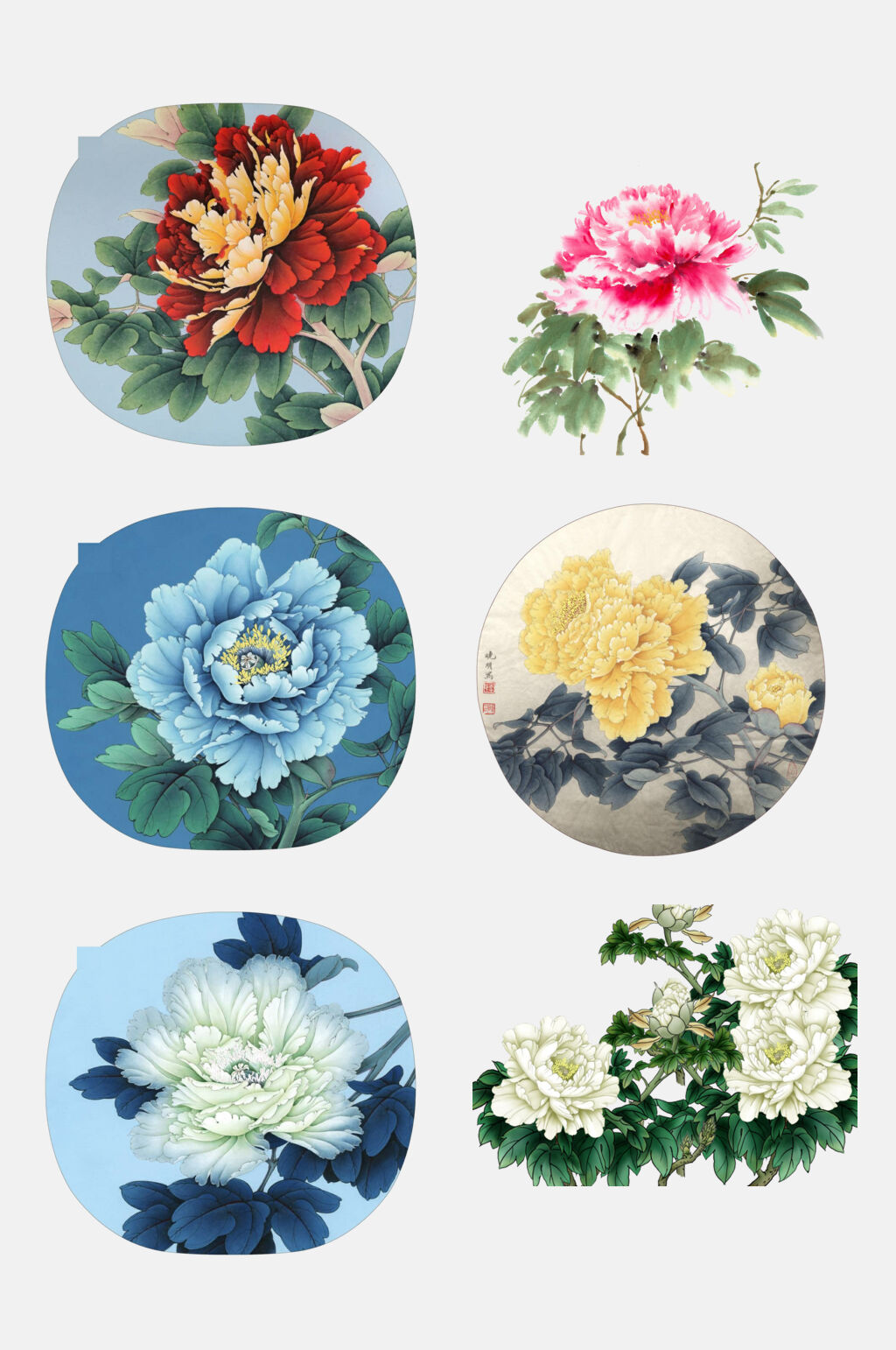 清新国画牡丹芍药花免抠素材素材