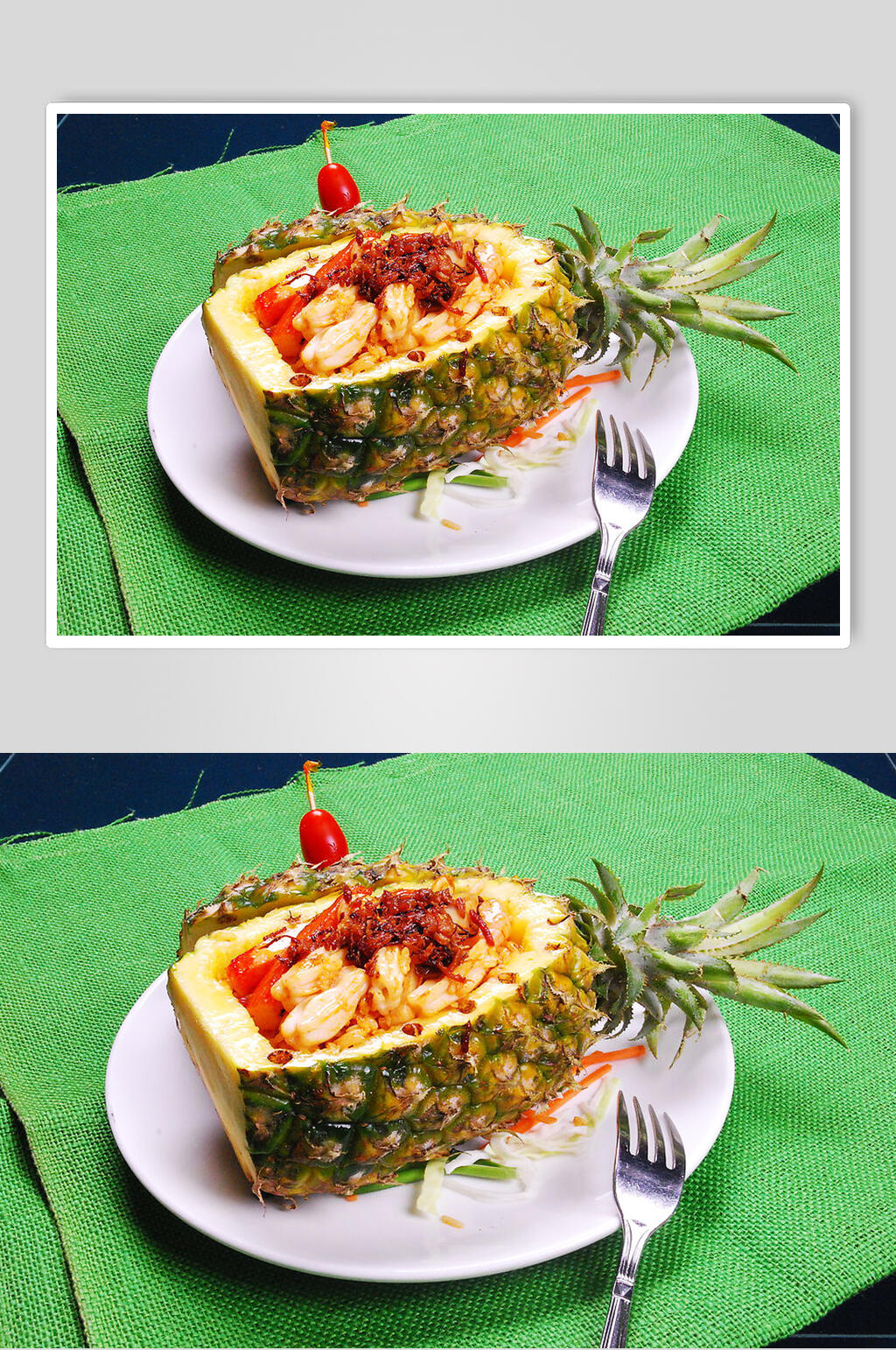 原只菠萝XO酱海鲜焗饭食品高清图片素材