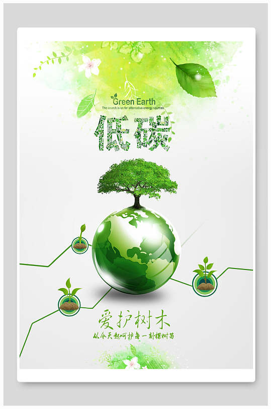 清新爱护树木节能环保公益海报