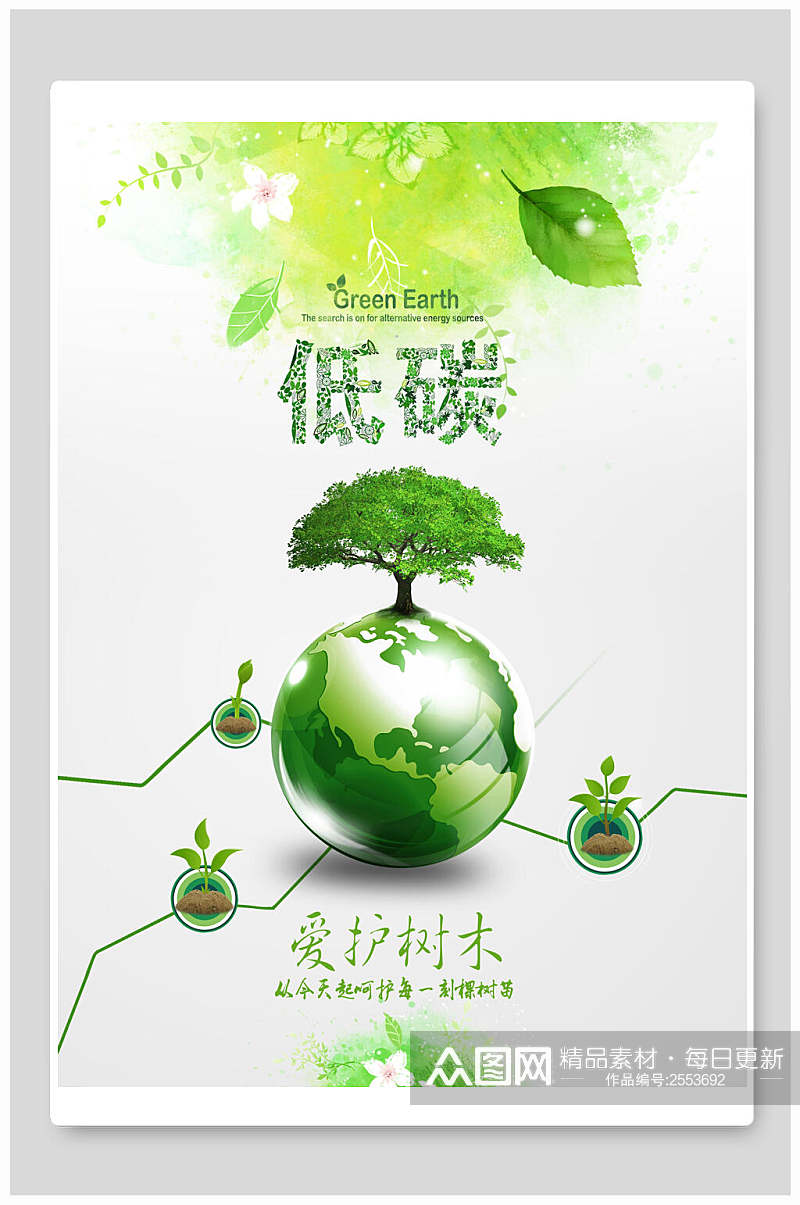 清新爱护树木节能环保公益海报素材