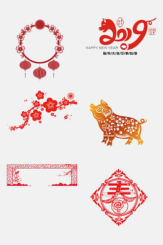 中国风红色春节新年边框剪纸免抠元素
