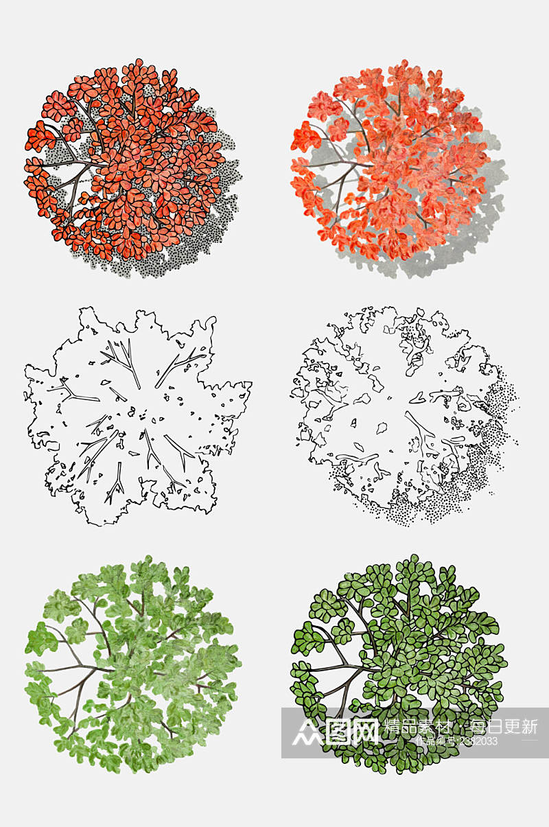 创意水彩手绘树木植物免抠元素素材