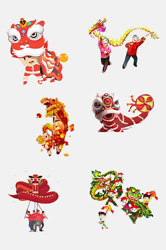 中国风春节舞龙舞狮免抠素材