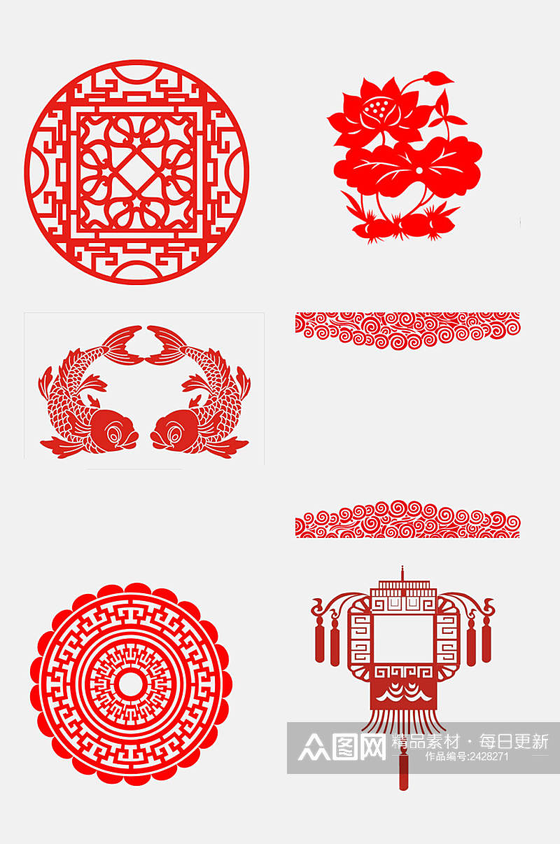 中国风红色新年边框剪纸免抠元素素材