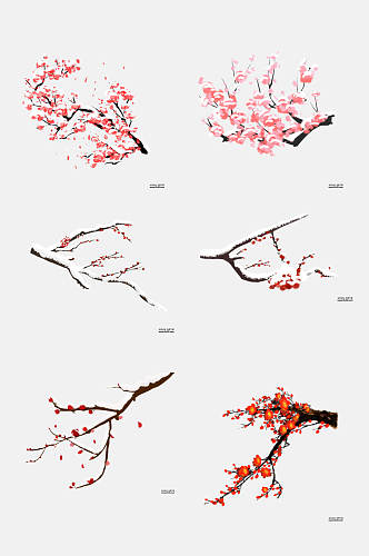 好看水墨红梅腊梅梅花免抠元素