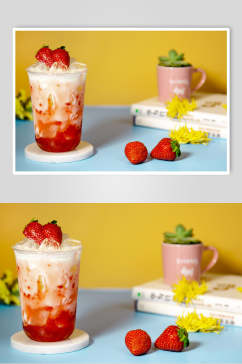 招牌草莓奶茶食品高清图片