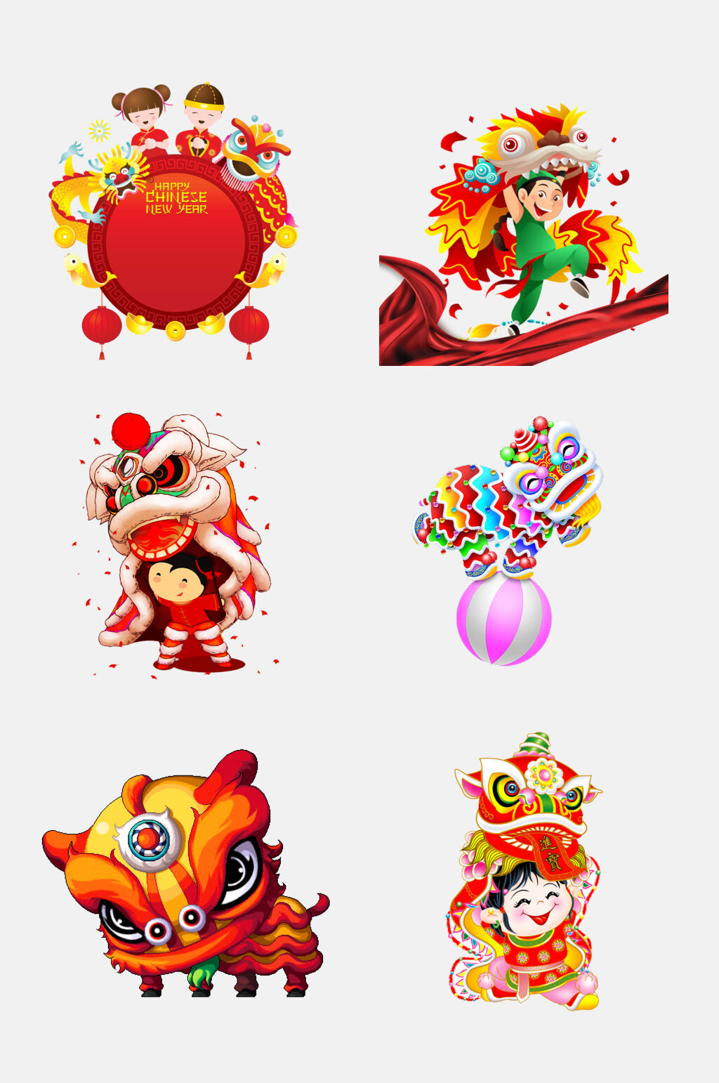 中国风炫彩春节舞龙舞狮免抠素材素材