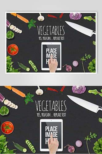 简洁创意蔬菜食品包装餐具场景整套VI样机