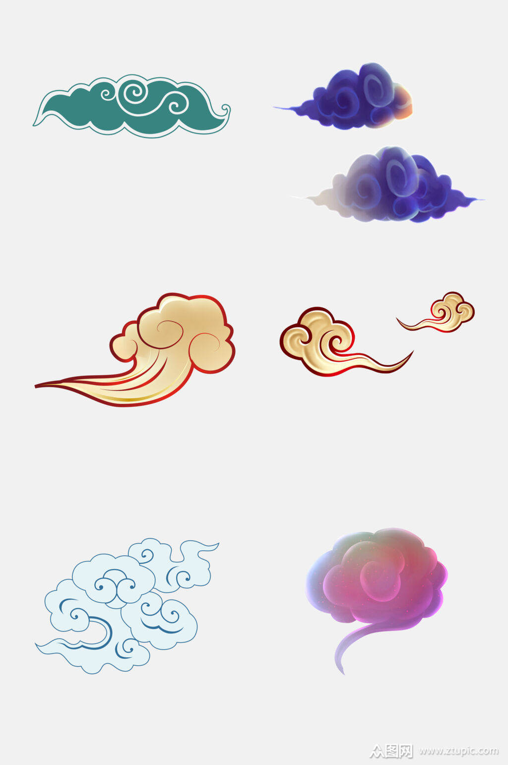 国潮炫彩中国风云纹祥云图案免抠素材