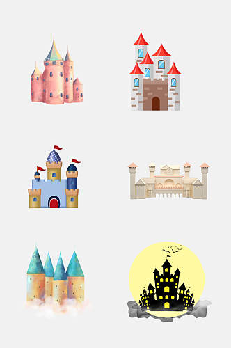 卡通炫彩欧式童话城堡宫殿免抠设计素材