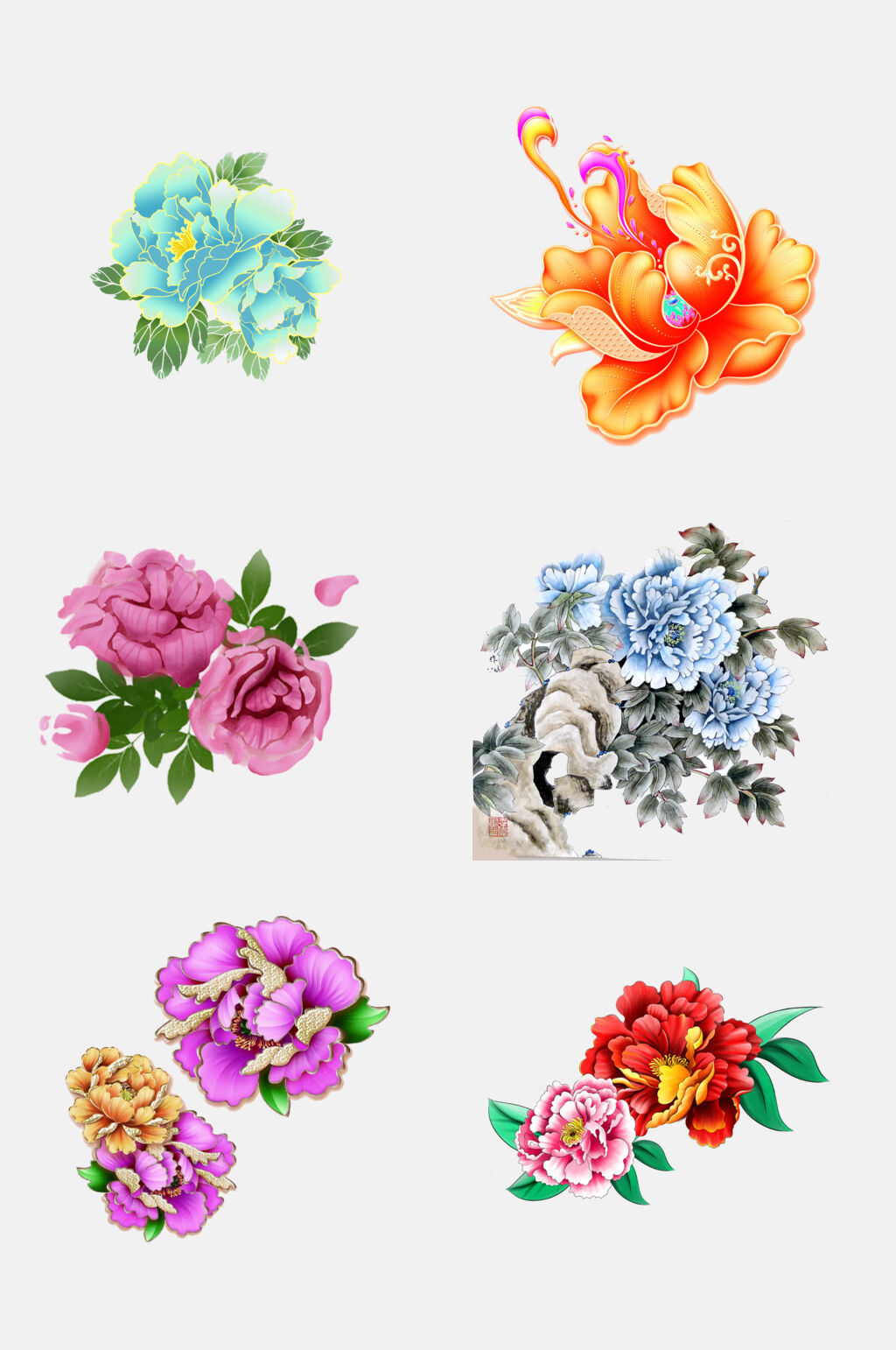 清新唯美中国风花开富贵牡丹免抠素材素材