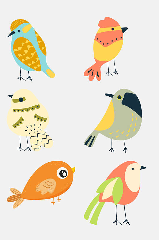 清新卡通扁平化动物小鸟免抠元素