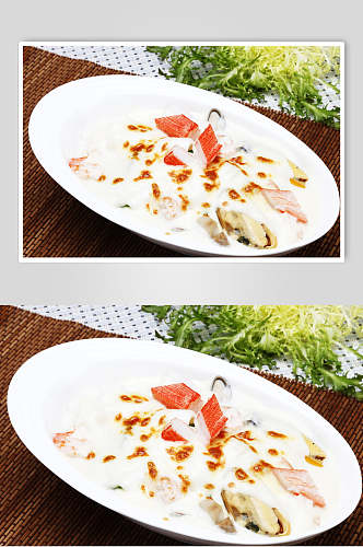 美食芝士焗海鲜饭食品高清图片