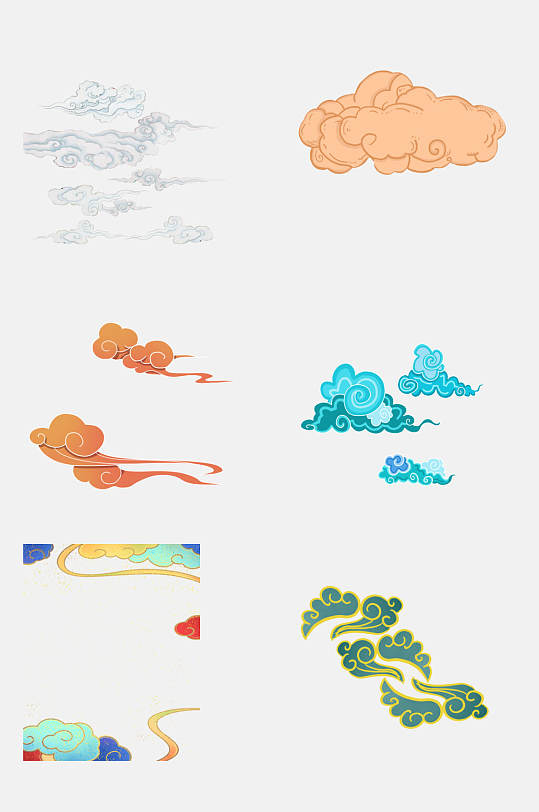 清新国潮中国风云彩云纹祥云图案免抠素材