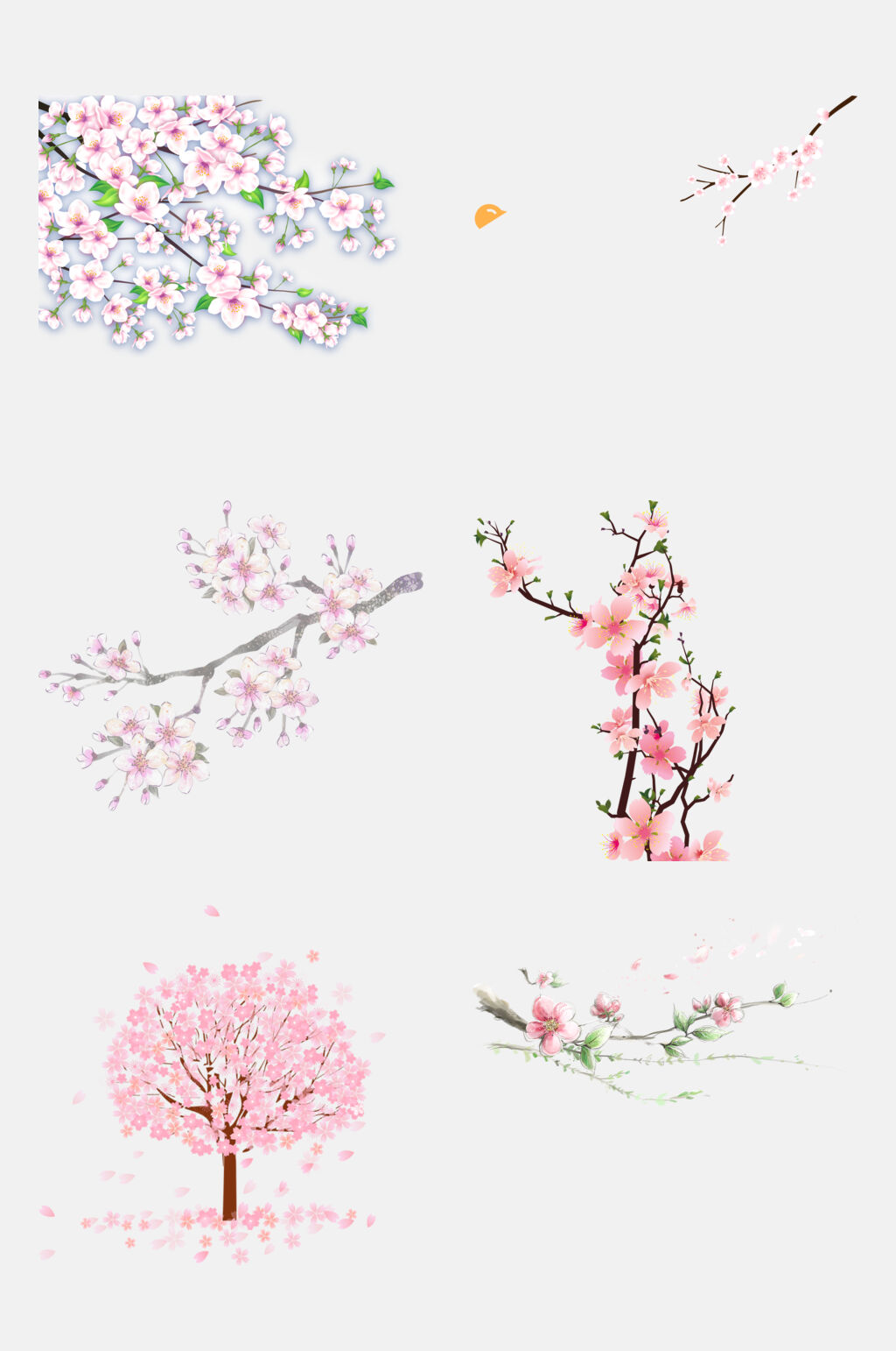 唯美时尚手绘树木花朵树枝免抠素材素材
