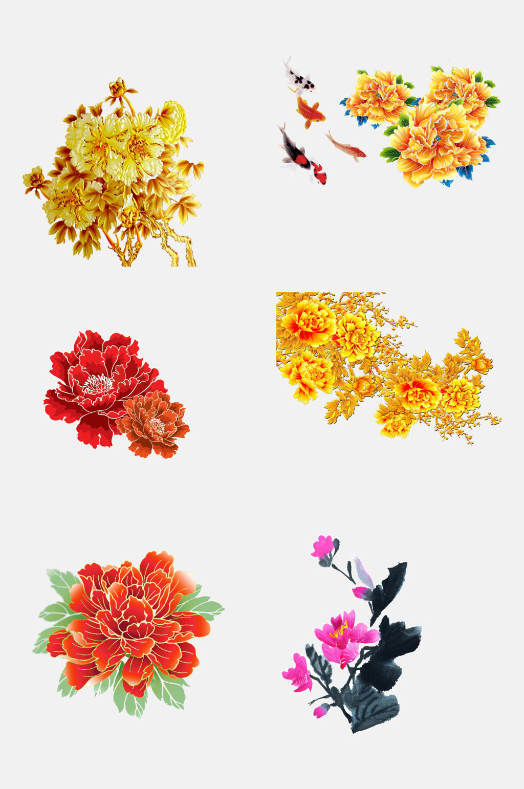 高端创意中国风花开富贵牡丹免抠素材素材