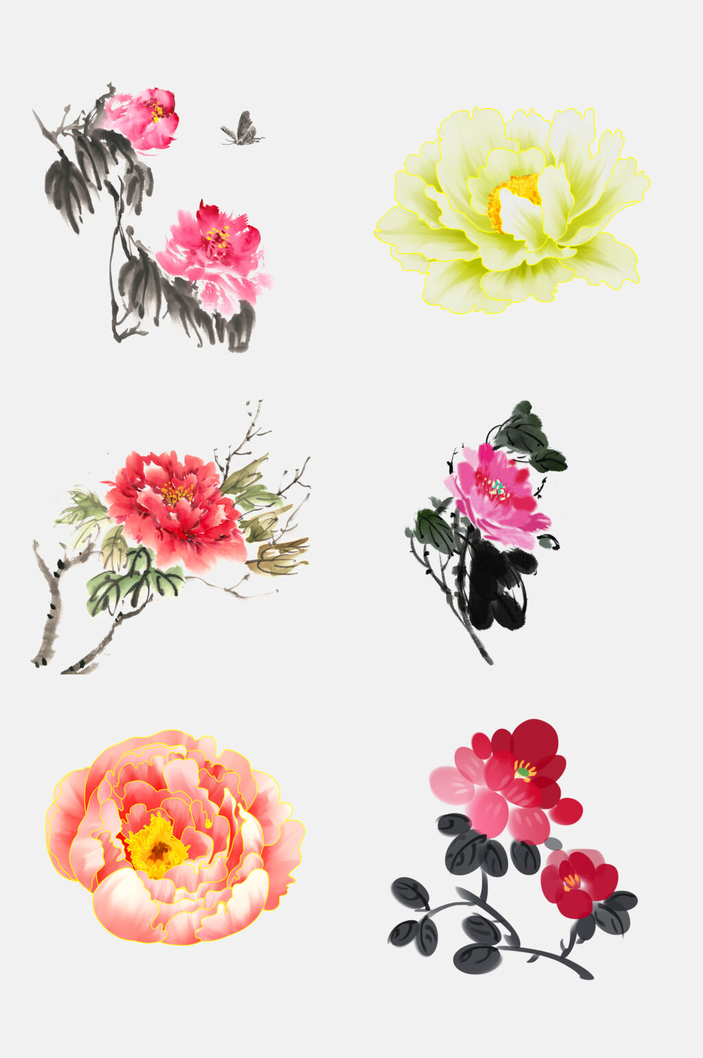 清新水彩渐变中国风花开富贵牡丹免抠素材素材