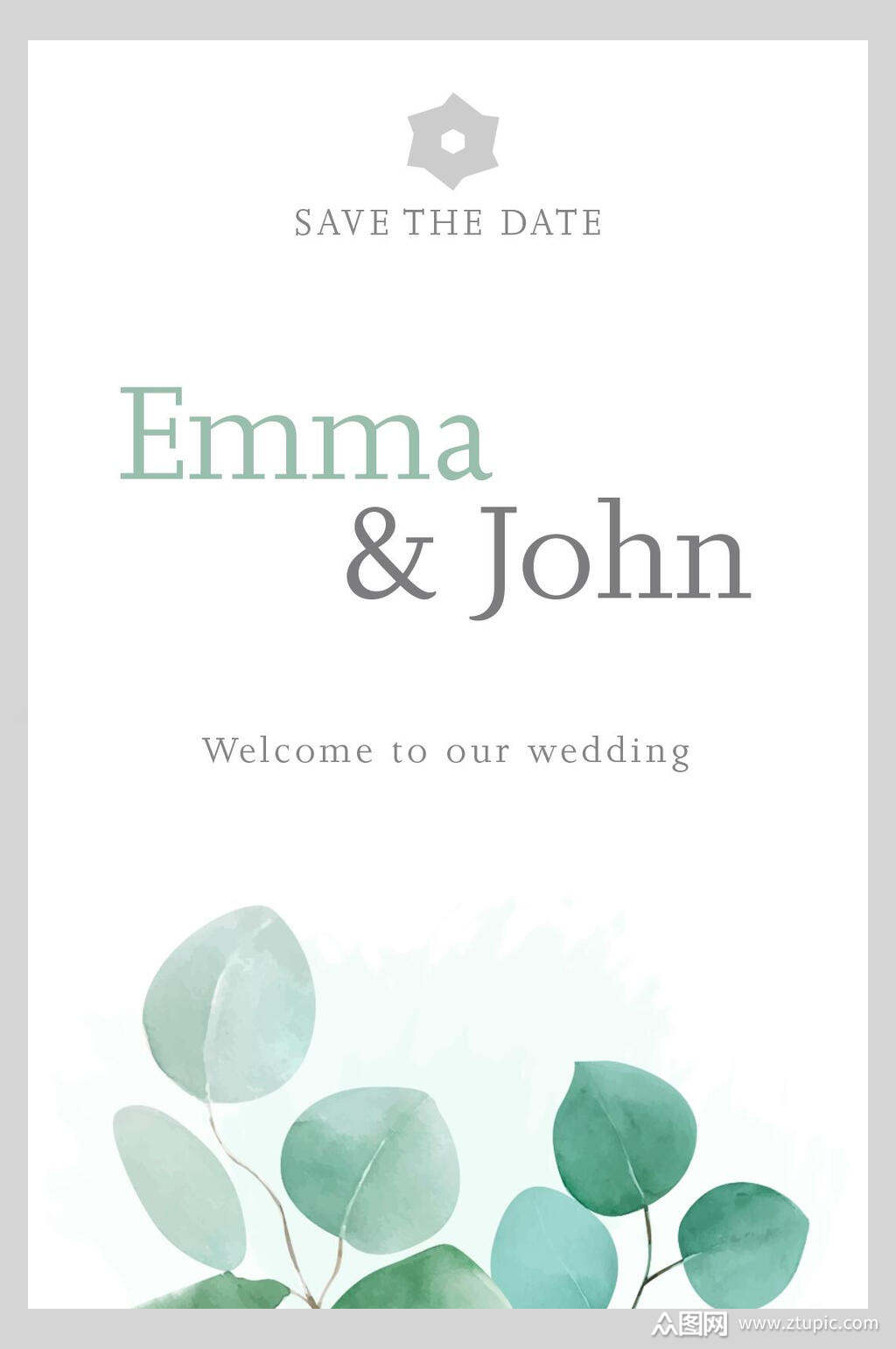 清新水彩植物婚礼邀约海报素材