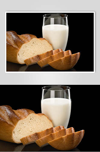 麦香面包纯白新鲜牛奶摄影图