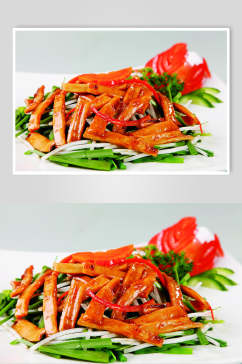青菜豆腐干美食淮扬菜摄影图实拍图片