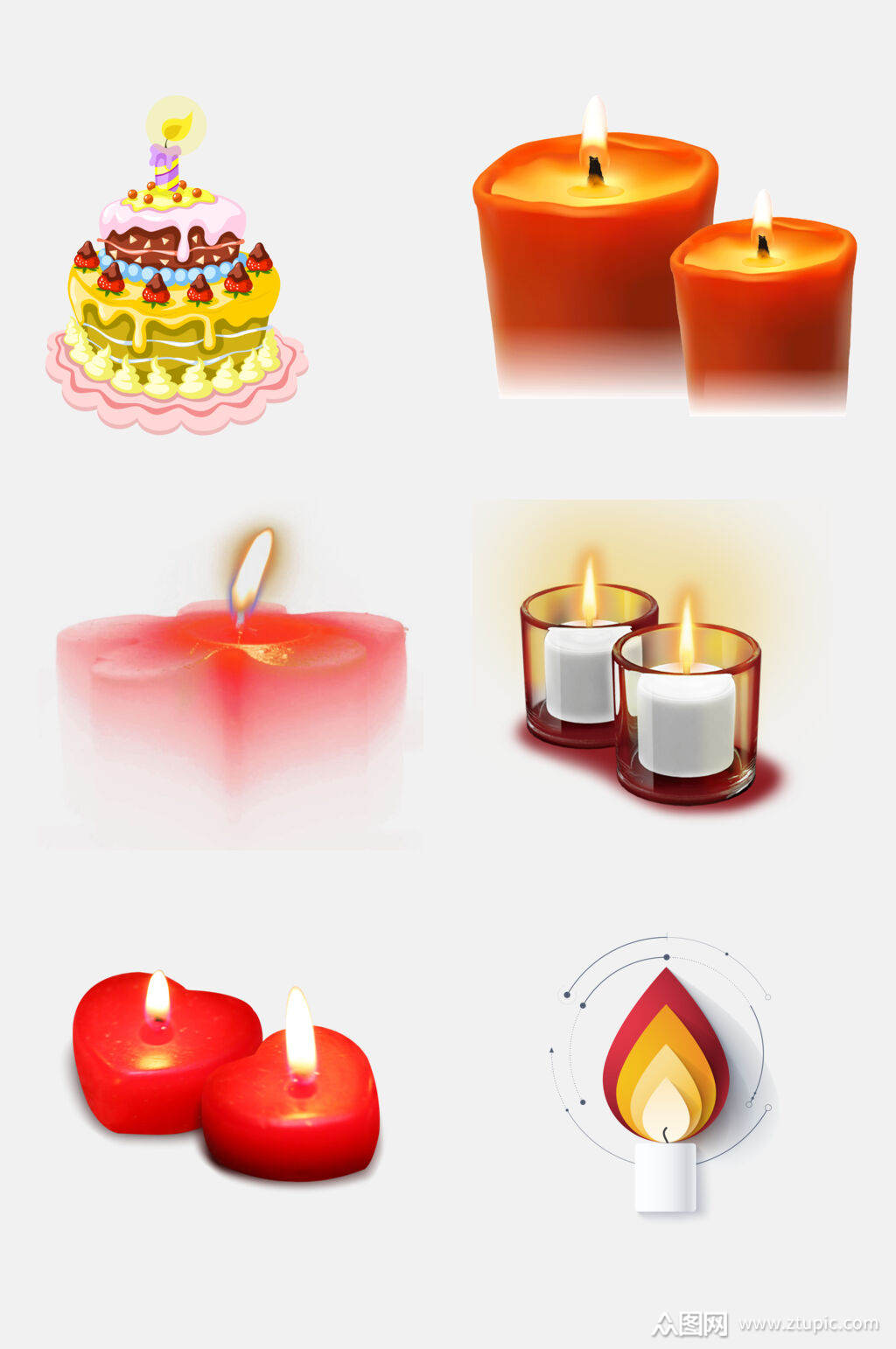 水彩渐变蜡烛免抠元素素材