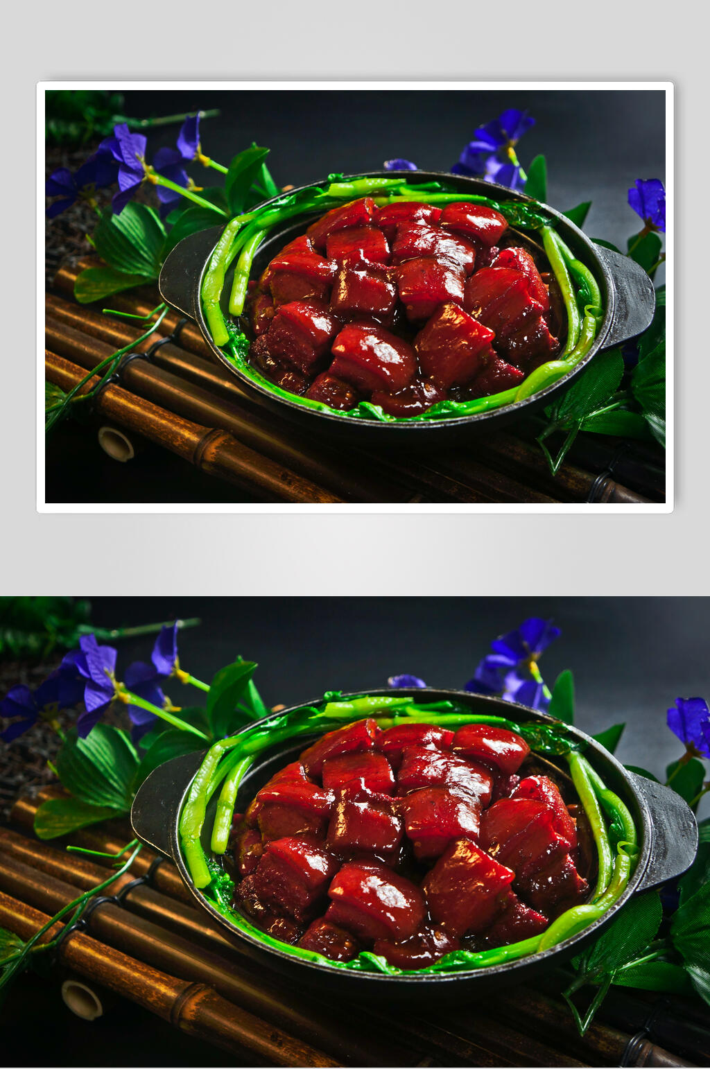 青菜美味红烧肉摄影图素材