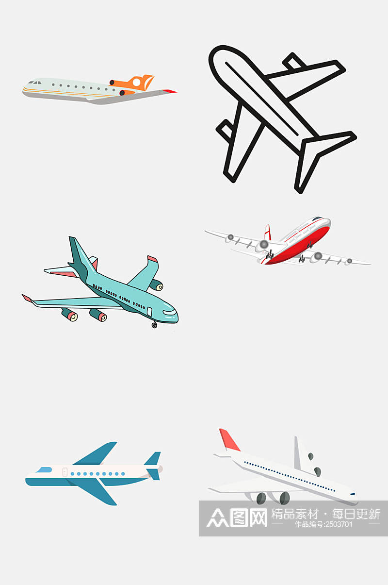 手绘大气飞机航空旅行免抠素材素材