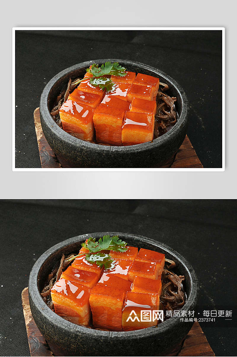 石锅美味红烧肉摄影图素材