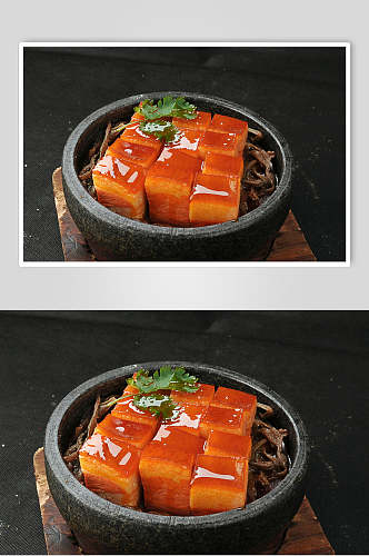 石锅美味红烧肉摄影图
