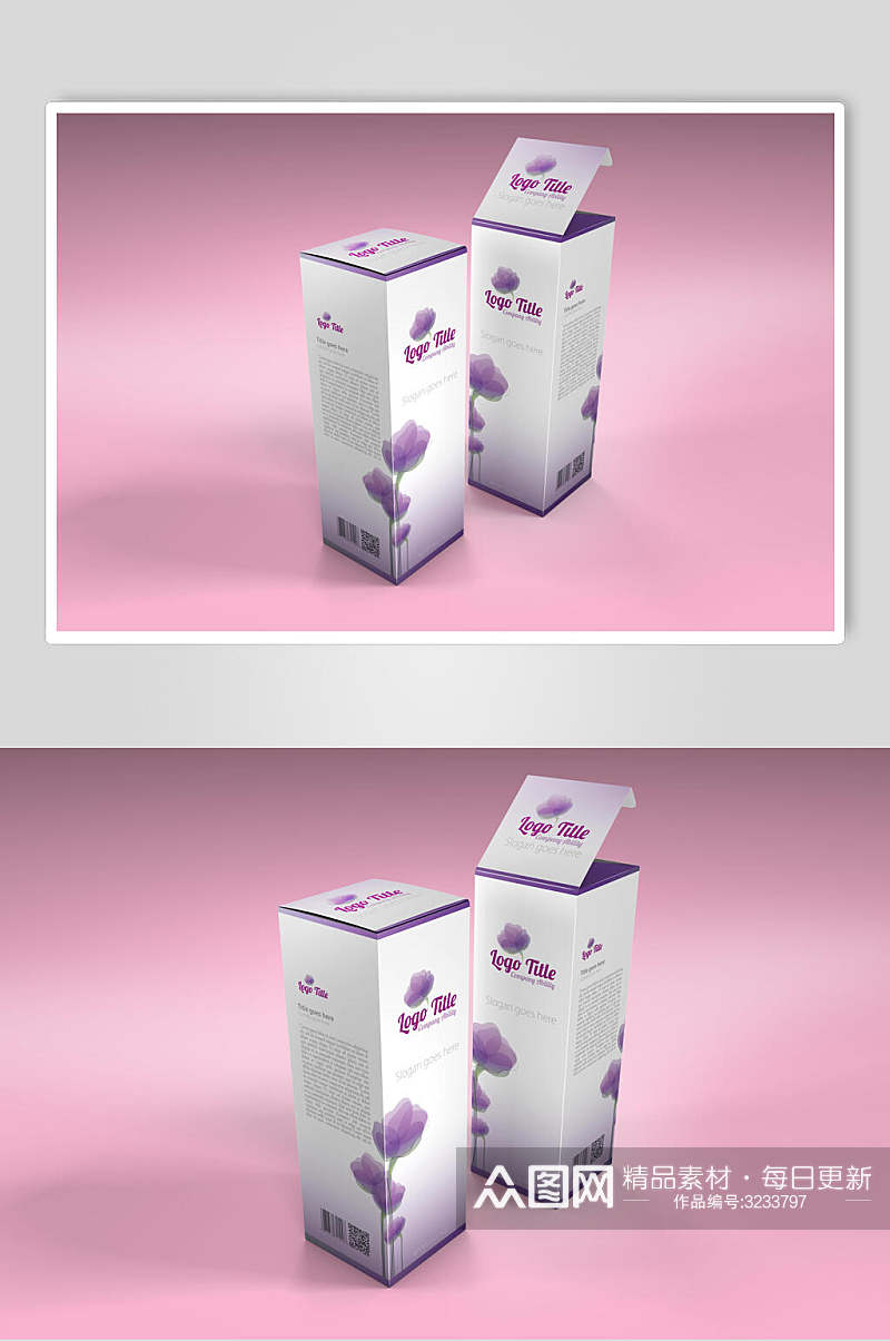 紫色花朵典雅护肤品包装样机素材