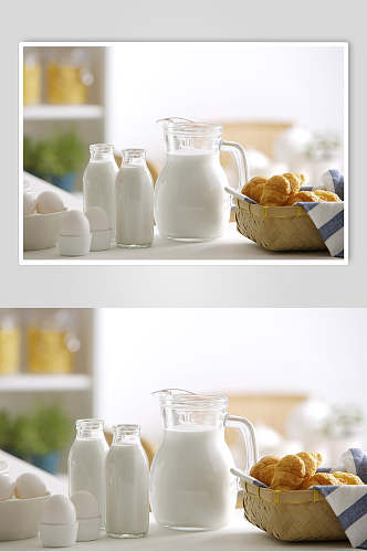 面包纯白新鲜牛奶摄影图