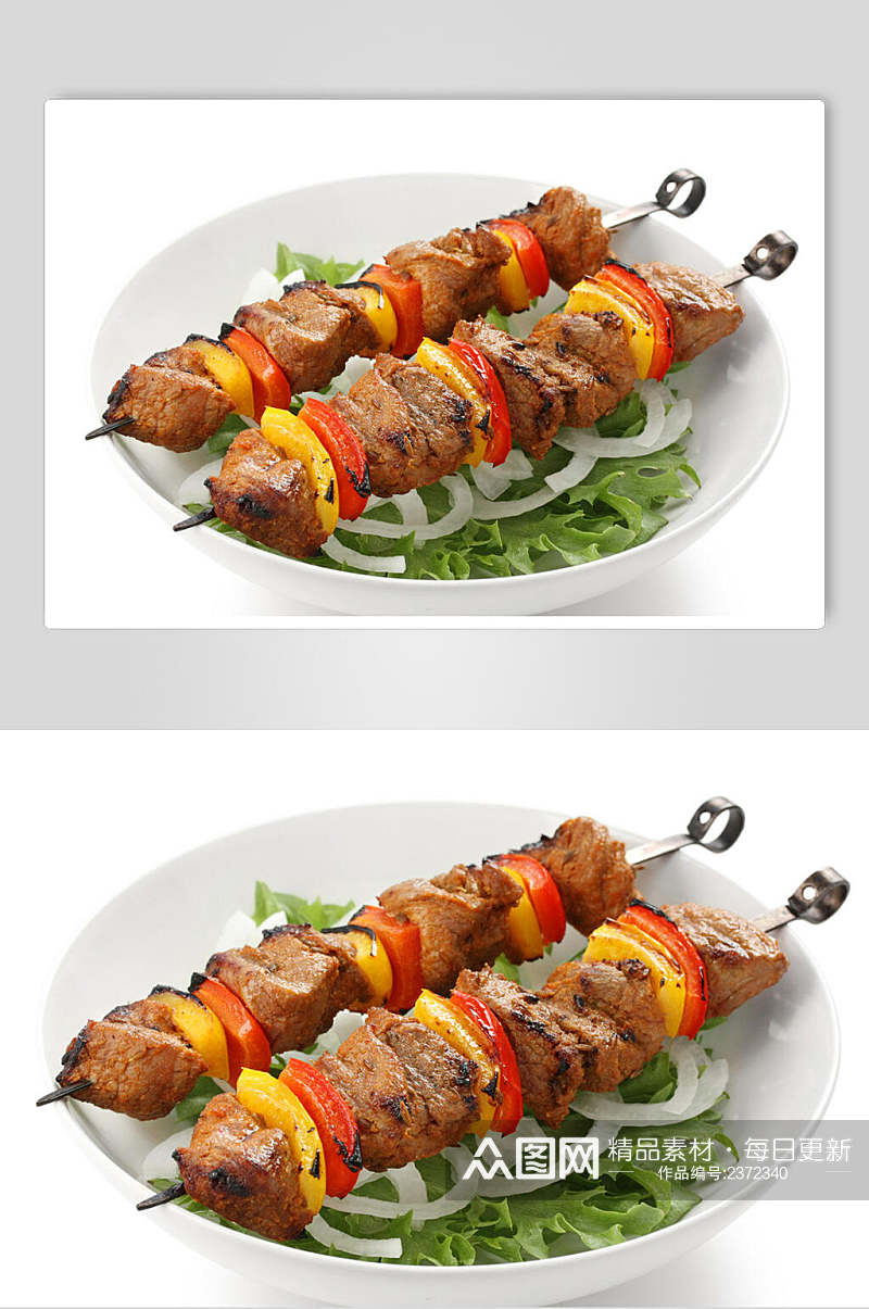 蔬菜牛肉串烧烤菜肴摄影图素材
