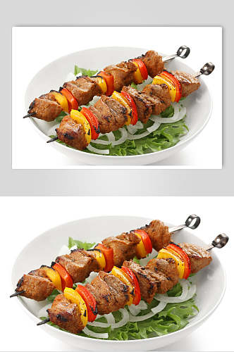 蔬菜牛肉串烧烤菜肴摄影图