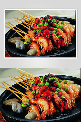 香辣美味大虾烧烤菜肴摄影图