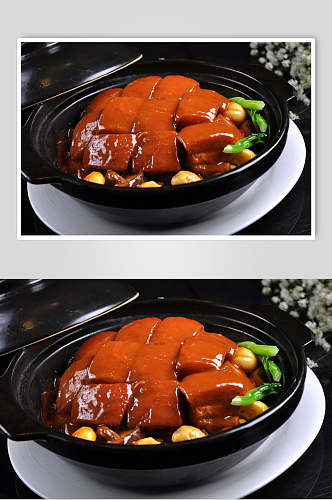 板栗美味红烧肉摄影图