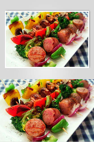 食品蔬菜牛肉烧烤菜肴摄影图
