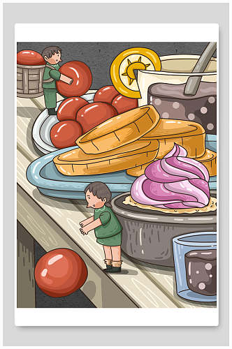 卡通美食插画人物海报素材