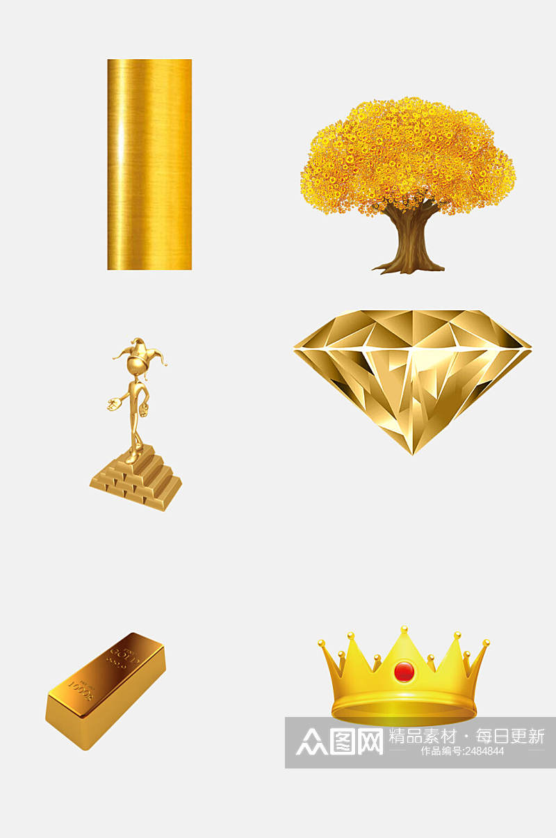 创意金色黄金金币奖杯皇冠免抠元素素材
