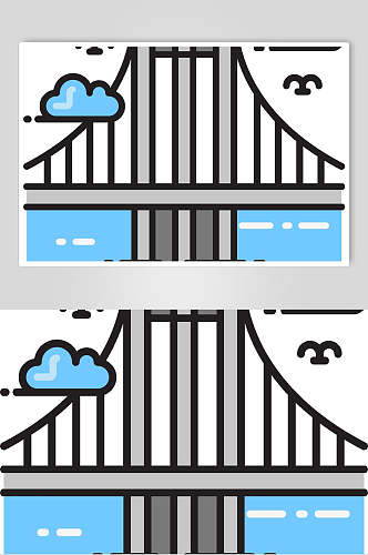 金门大桥手绘地标城市建筑元素