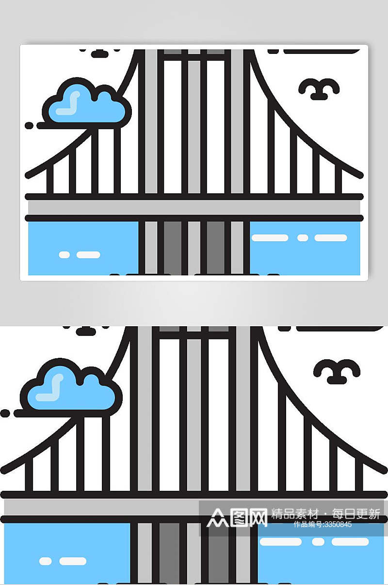 金门大桥手绘地标城市建筑元素素材