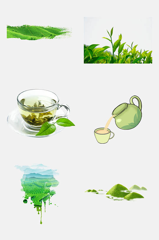 手绘水彩创意茶叶新茶绿茶免抠素材